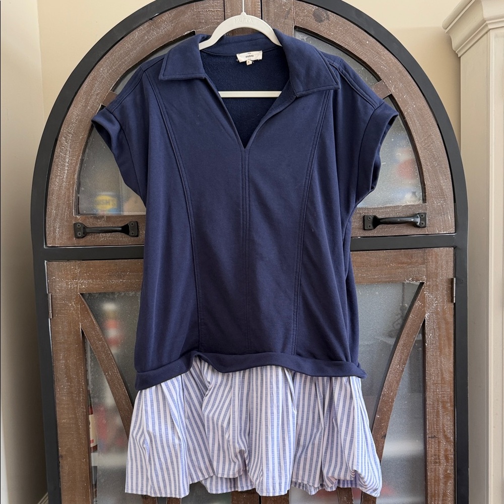 Entro Navy Dress with Striped Skirt